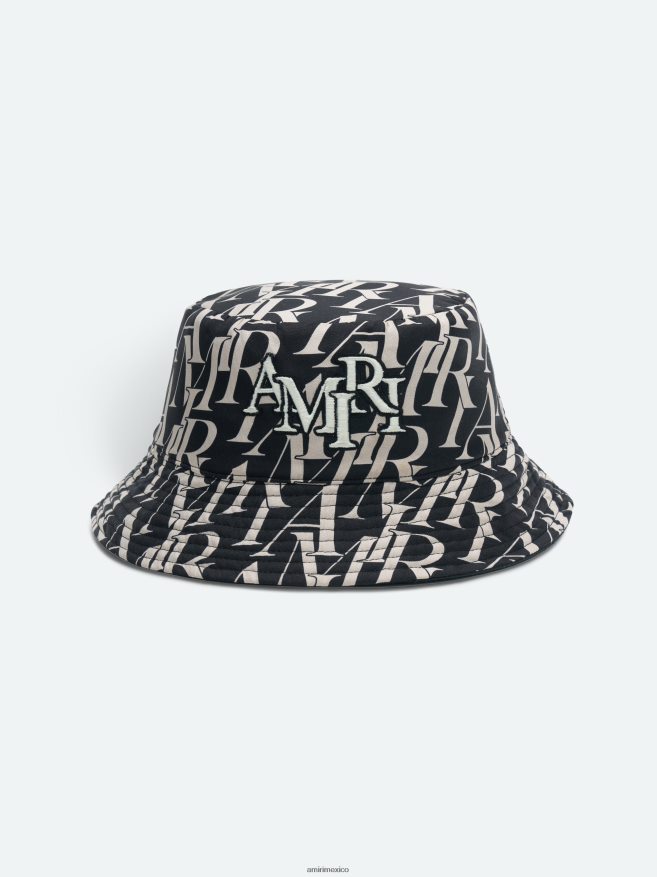 AMIRI unisexo negro sombrero de pescador reversible con repetición de marca 6TLR20422