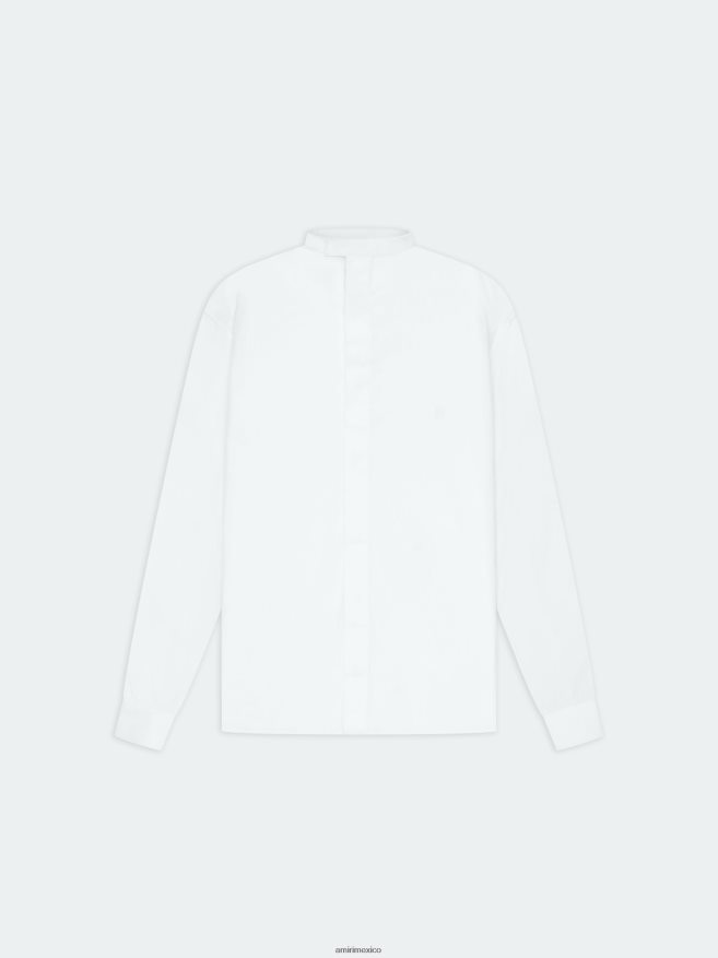 AMIRI hombres blanco camisa de popelina mandarina 6TLR20105