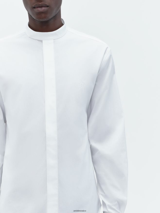 AMIRI hombres blanco camisa de popelina mandarina 6TLR20105