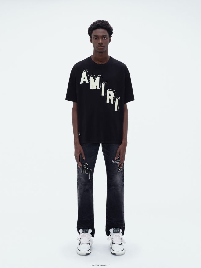 AMIRI hombres negro camiseta skater de hockey flocada 6TLR2086