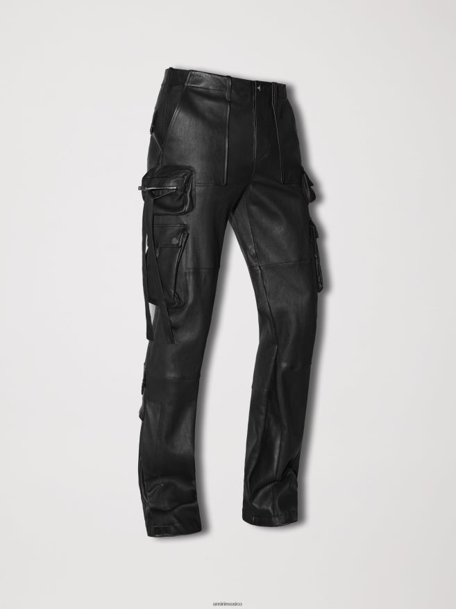AMIRI hombres negro cargo con estilo de cuero 6TLR20176