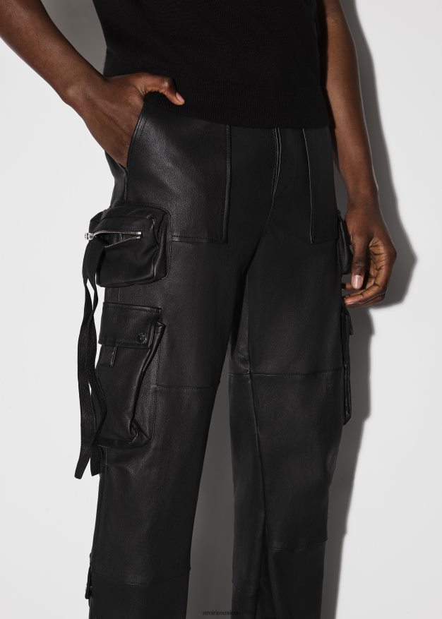 AMIRI hombres negro cargo con estilo de cuero 6TLR20176
