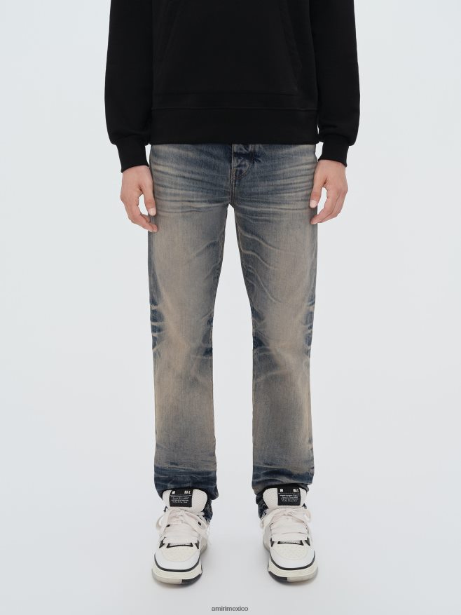 AMIRI hombres índigo antiguo jeans rectos con dobladillo suelto 6TLR202