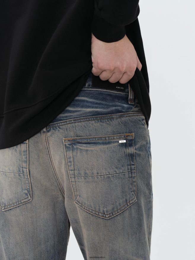 AMIRI hombres índigo antiguo jeans rectos con dobladillo suelto 6TLR202