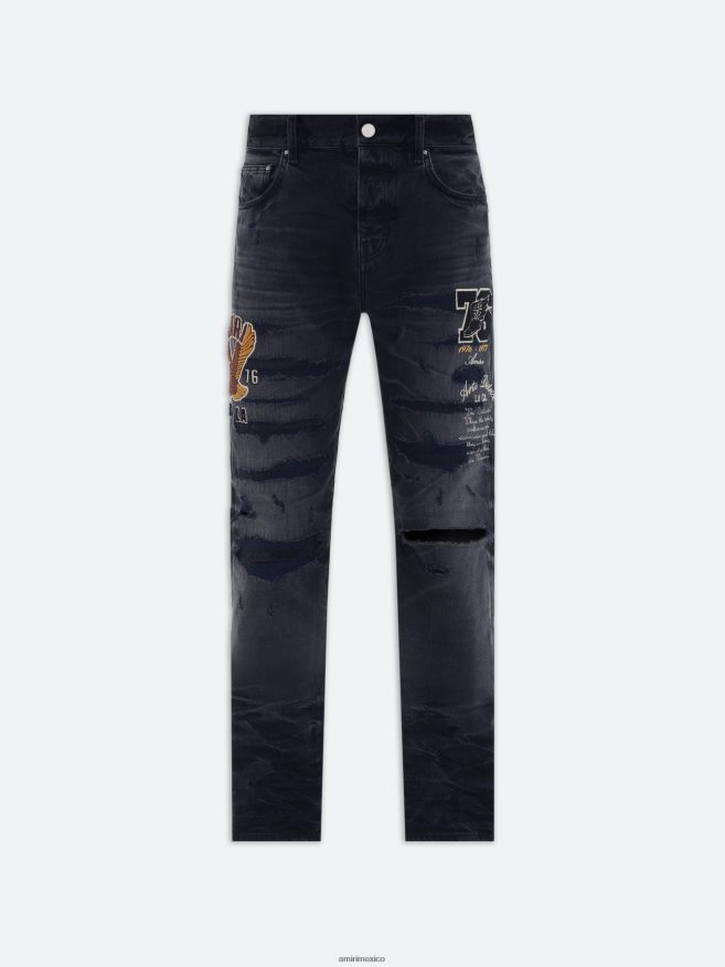 AMIRI hombres negro descolorido jeans rectos universitarios 6TLR206