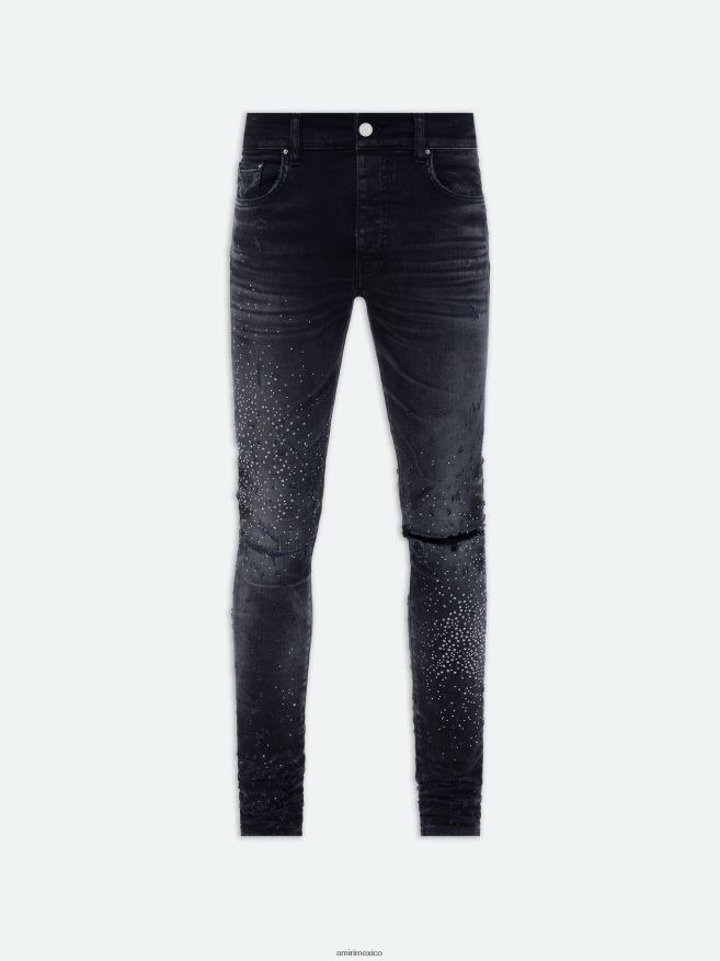 AMIRI hombres negro descolorido vaqueros tipo escopeta de cristal 6TLR205
