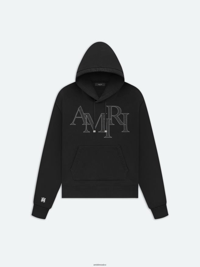 AMIRI hombres negro sudadera con capucha y logo escalonado de la marca 6TLR20140