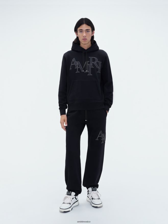AMIRI hombres negro sudadera con capucha y logo escalonado de la marca 6TLR20140