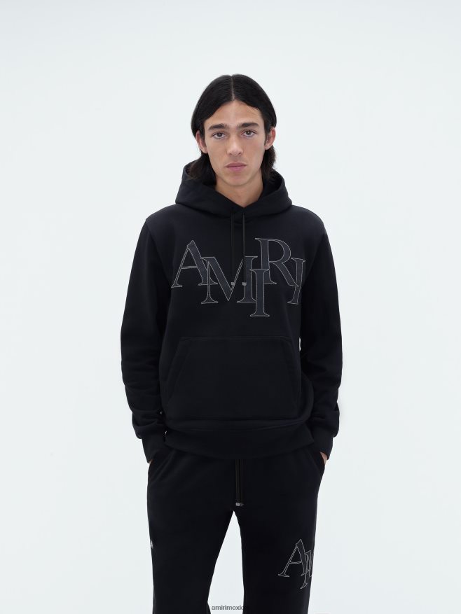 AMIRI hombres negro sudadera con capucha y logo escalonado de la marca 6TLR20140