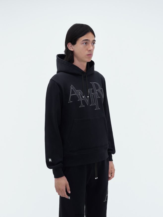 AMIRI hombres negro sudadera con capucha y logo escalonado de la marca 6TLR20140