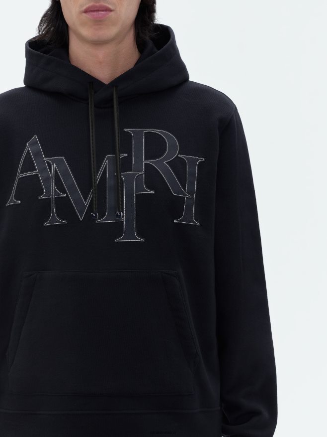 AMIRI hombres negro sudadera con capucha y logo escalonado de la marca 6TLR20140