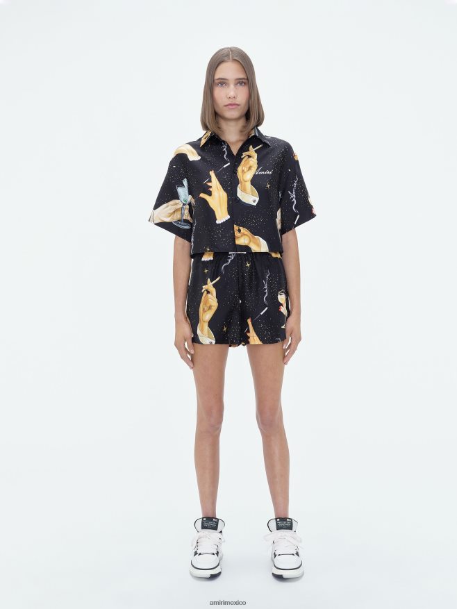 AMIRI mujer negro camisa de seda champán 6TLR20255