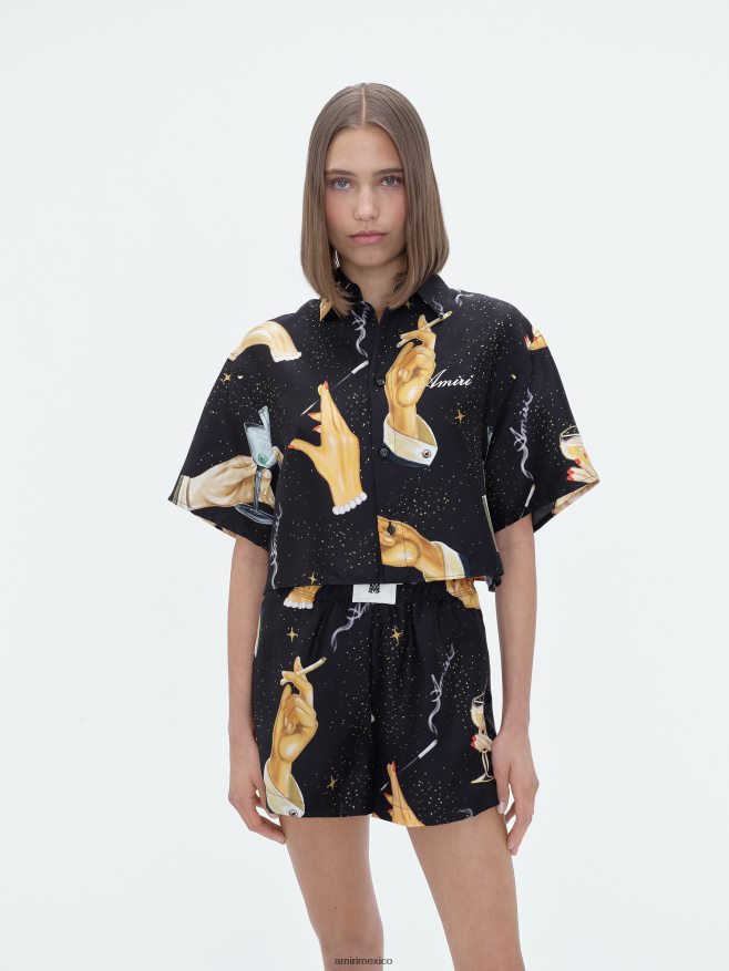 AMIRI mujer negro camisa de seda champán 6TLR20255