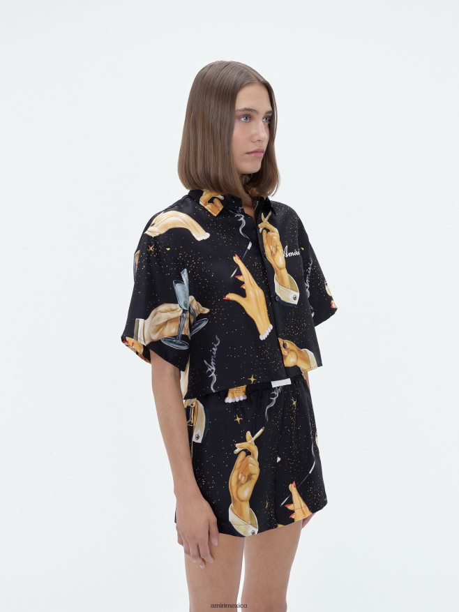 AMIRI mujer negro camisa de seda champán 6TLR20255