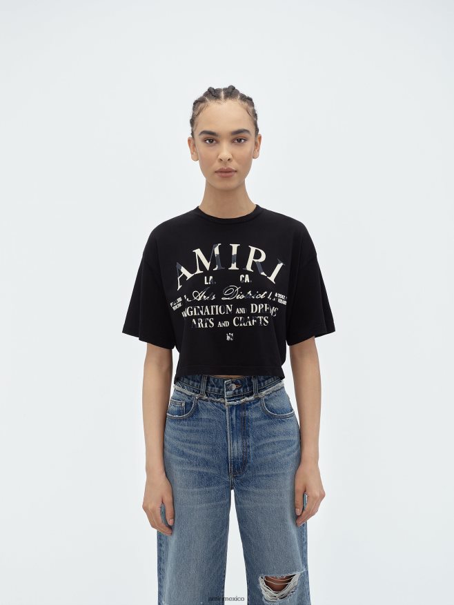 AMIRI mujer negro camiseta desgastada del distrito de las artes 6TLR20245