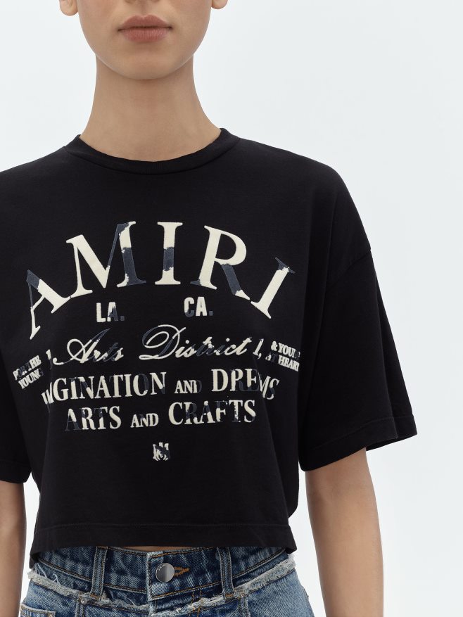 AMIRI mujer negro camiseta desgastada del distrito de las artes 6TLR20245