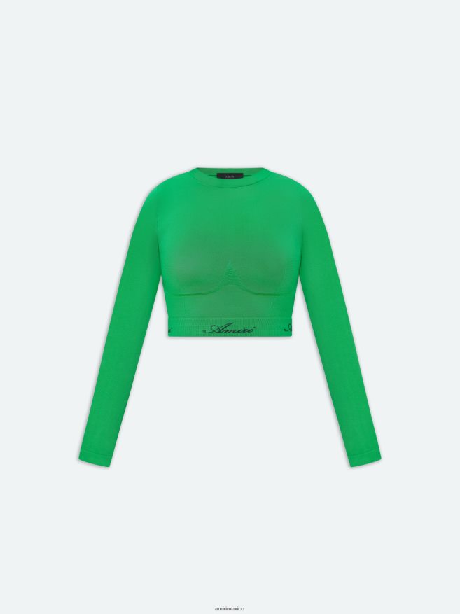 AMIRI mujer helecho verde top con cuello alto sin costuras 6TLR20273