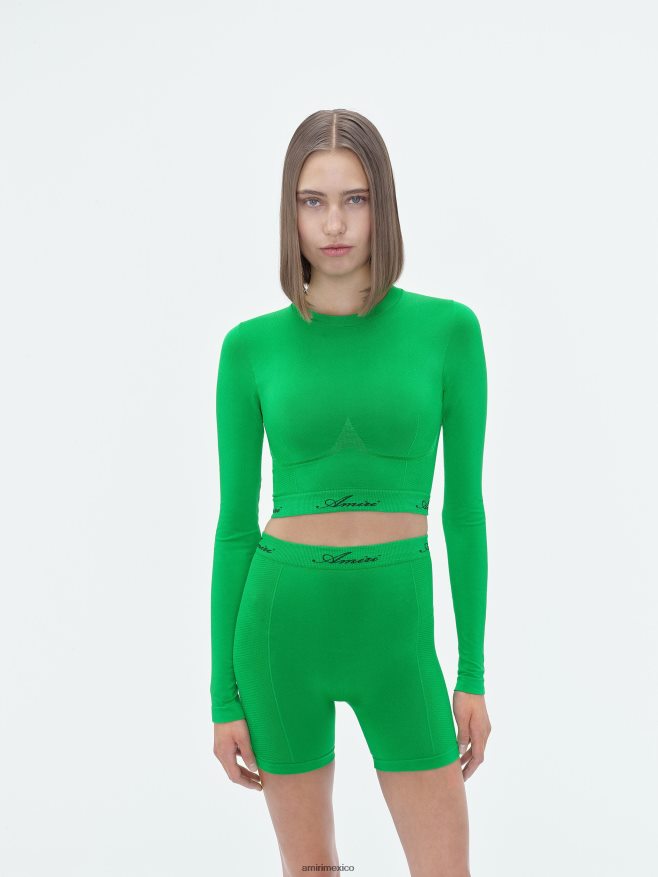 AMIRI mujer helecho verde top con cuello alto sin costuras 6TLR20273