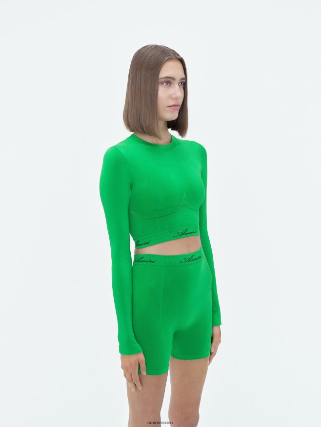AMIRI mujer helecho verde top con cuello alto sin costuras 6TLR20273