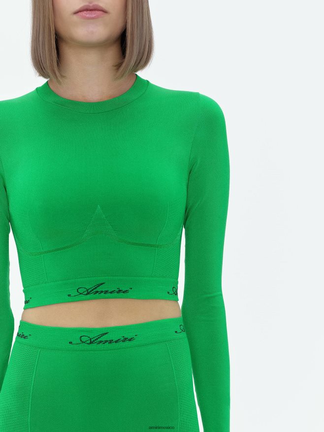 AMIRI mujer helecho verde top con cuello alto sin costuras 6TLR20273