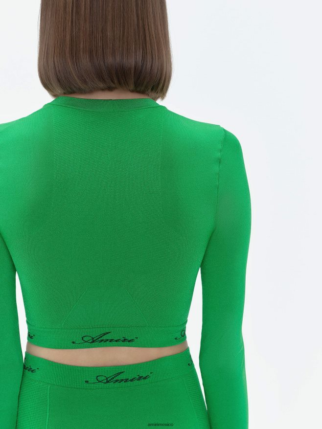 AMIRI mujer helecho verde top con cuello alto sin costuras 6TLR20273