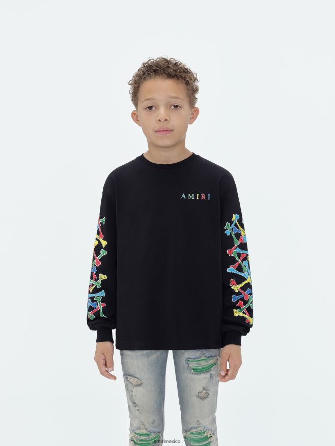 AMIRI niños negro camiseta de manga larga con garabatos de huesos de marca 6TLR20336