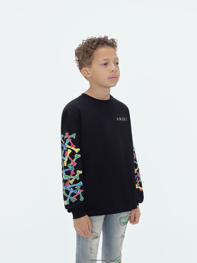 AMIRI niños negro camiseta de manga larga con garabatos de huesos de marca 6TLR20336