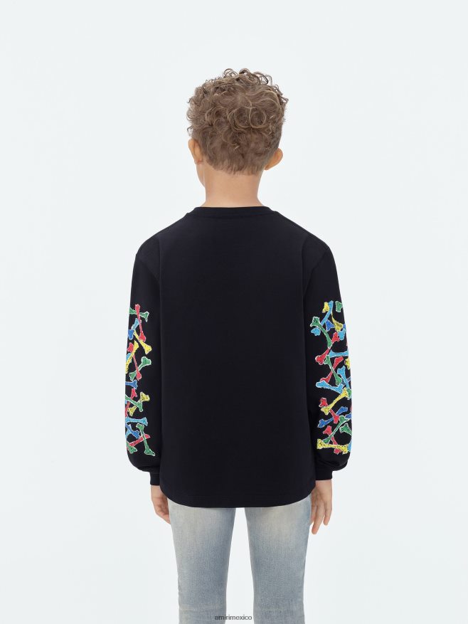 AMIRI niños negro camiseta de manga larga con garabatos de huesos de marca 6TLR20336