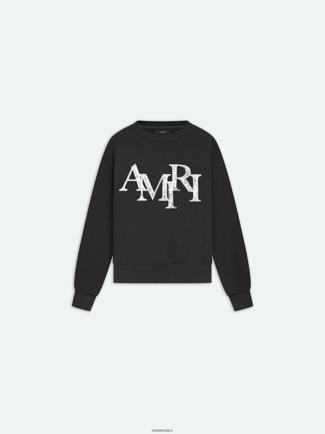 AMIRI niños negro cuello redondo con garabatos escalonados de la marca 6TLR20351