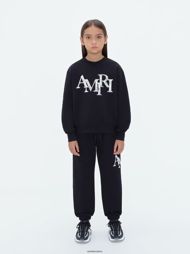 AMIRI niños negro cuello redondo con garabatos escalonados de la marca 6TLR20351