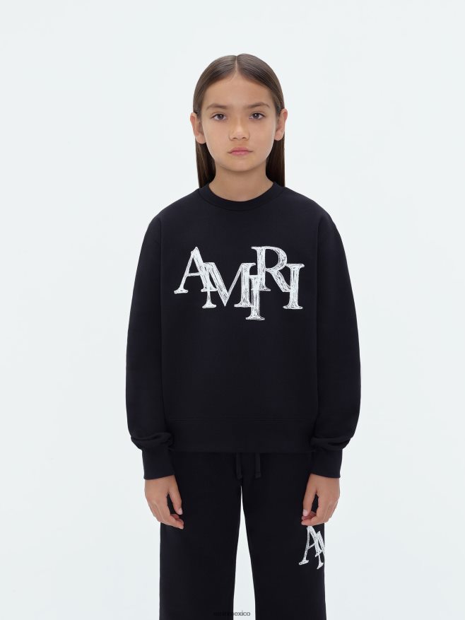 AMIRI niños negro cuello redondo con garabatos escalonados de la marca 6TLR20351